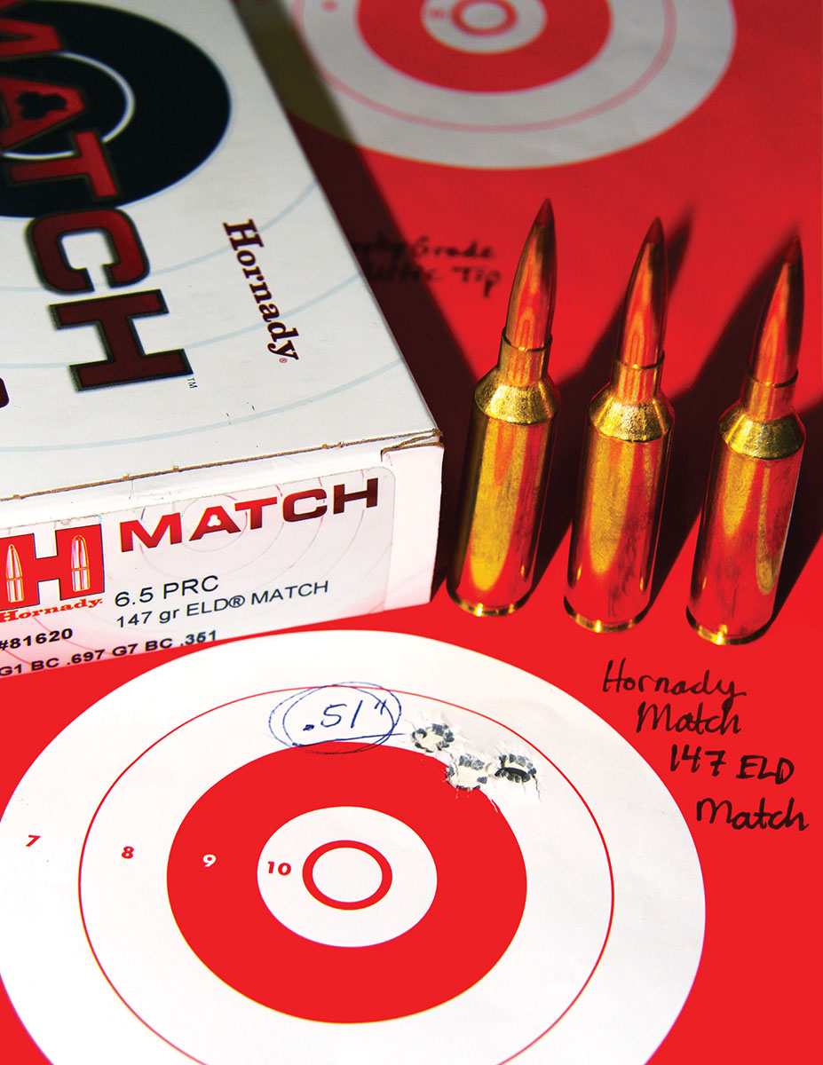 Hornady Match ammunition, firing 147-grain ELD Match bullets, was supplied with the ALTOPO test rifle. Those loads assembled this .51-inch group.